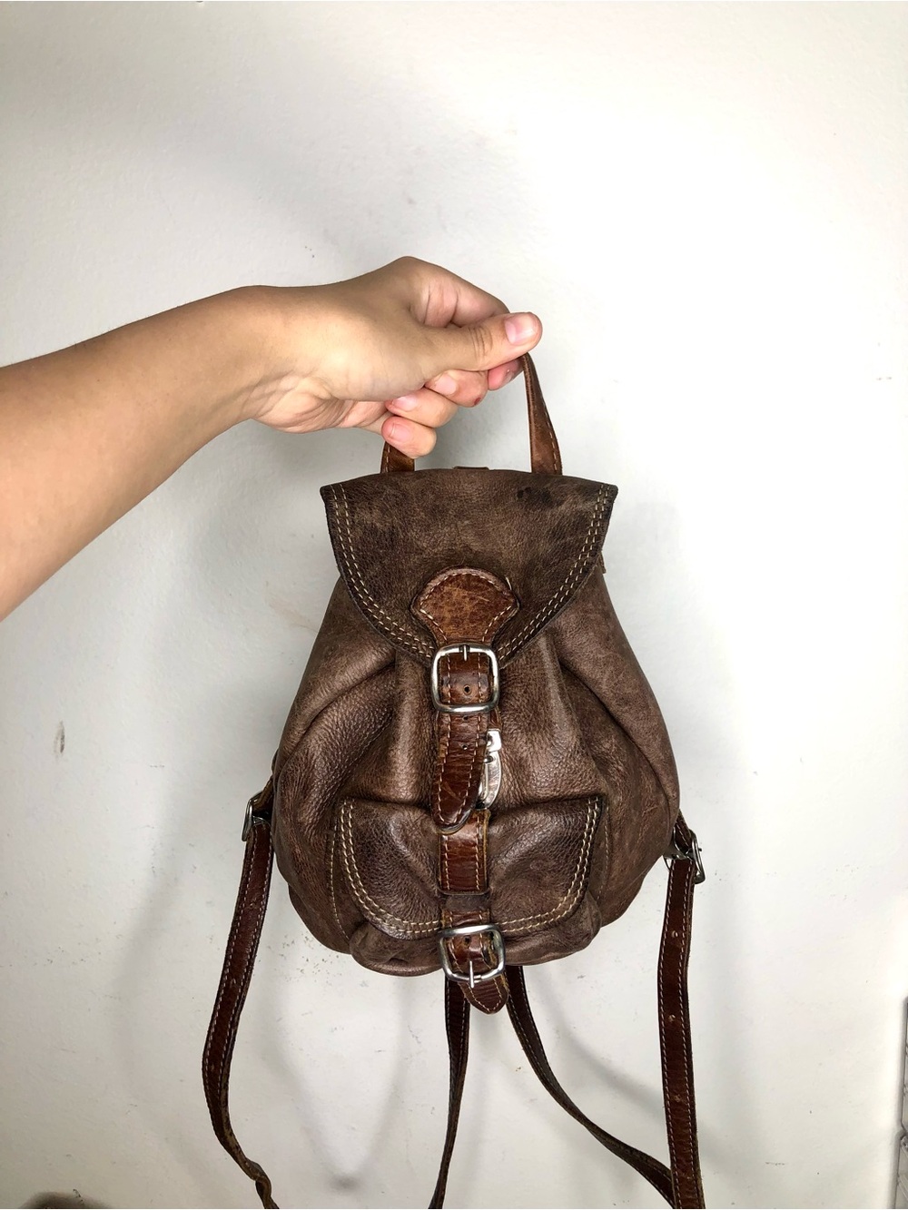 Brown Leather Mini Backpack - Vintage Women's Bag